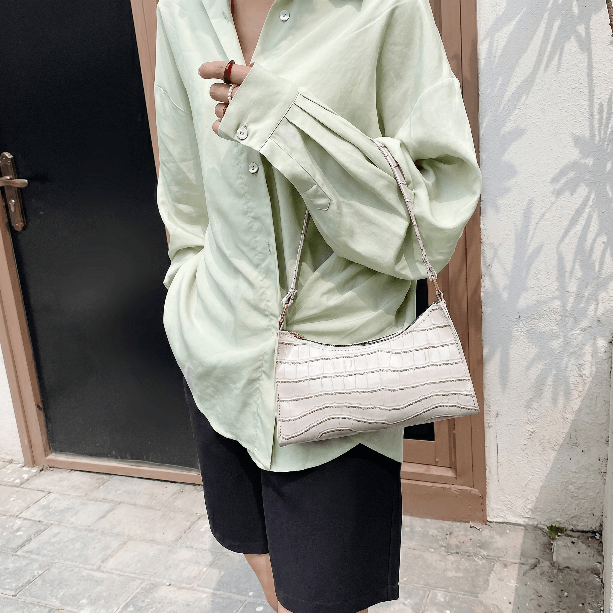 Porset - Bolsa de Hombro Con Textura de Cocodrilo