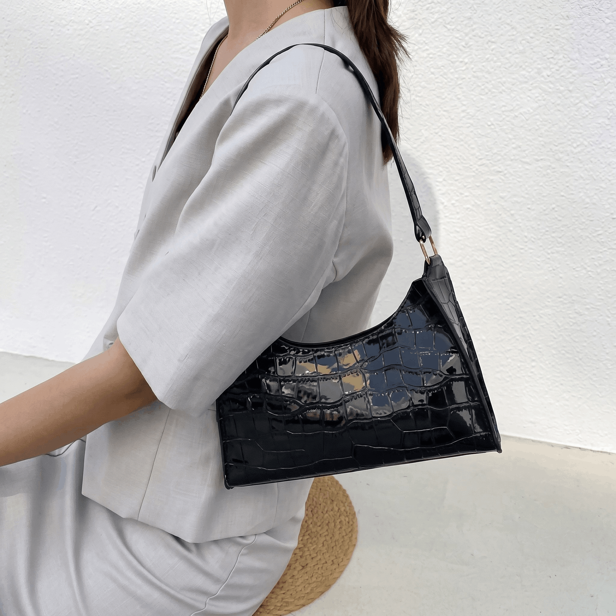 Porset - Bolsa de Hombro Con Textura de Cocodrilo